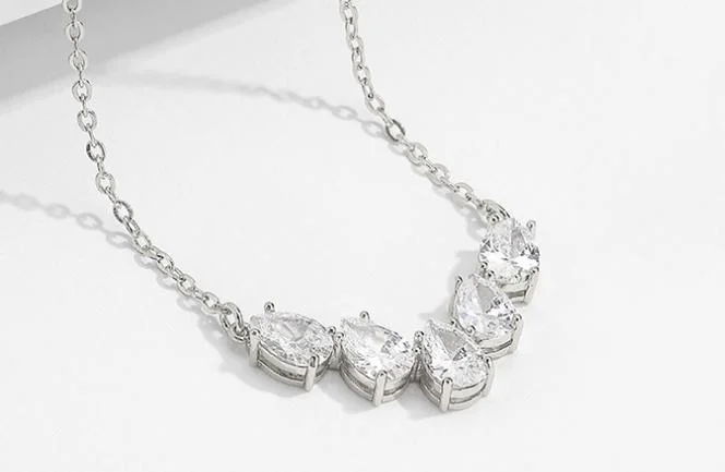 Wedding Pear CZ Necklace Jewelry Set, Bridal CZ Jewelry Set, Bridesmaid Jewelry Set, Gift CZ Jewelry Set