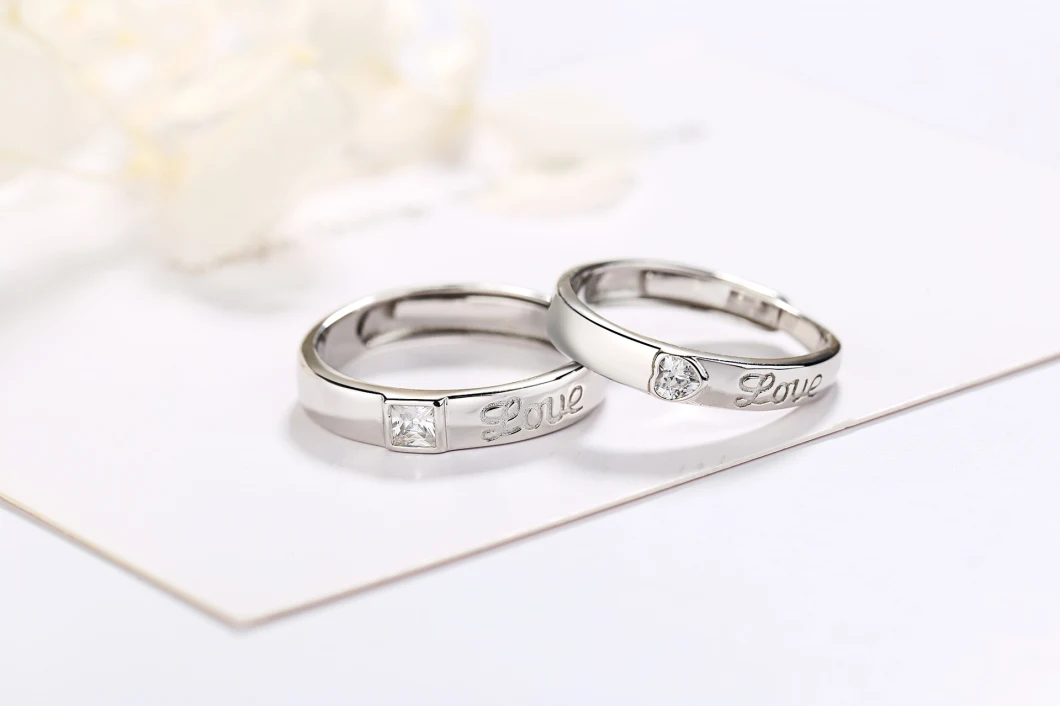 925 Sterling Silver Love Letters Love Adjustable Couple Ring