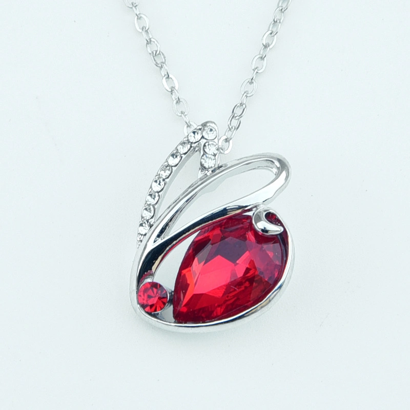 Silver Platinum Plated Rhinestones Girls Women Ladies Zinc Alloy Pendant Necklace