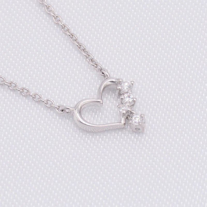 Custom Rhodium Plating Shiny Minimalist Silver Jewellery CZ Diamond Pretty Jewelry Heart Pendant Necklace