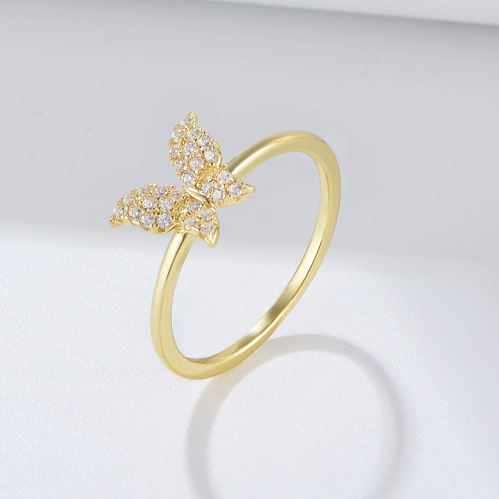 Fashion Wedding Jewellery S925 Sterling Silver Gold Plated Butterfly Knuckle Rings for Girl