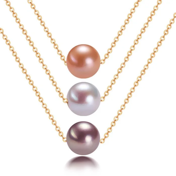 925 Sterling Silver AAA Real Natural Genuine Fresh Water Freshwater Single Pearl Necklace Jewelry Pearl Necklace