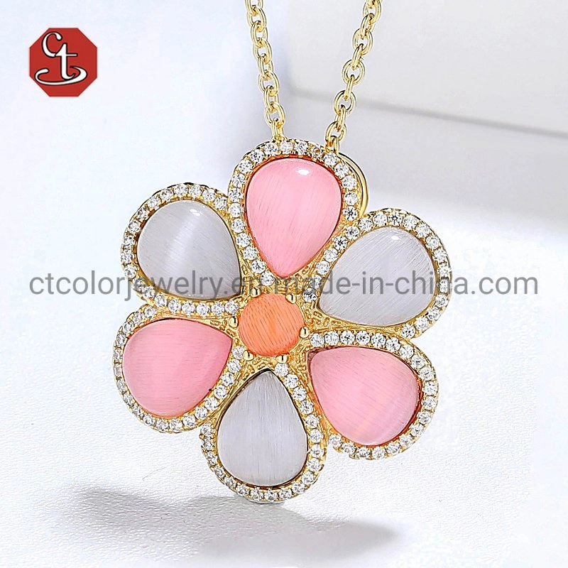 925 Sterling Silver Pear Shaped Cat Eye pendant Simple Design Jewelry Daisy Flower Silver Gold Fashion Jewelry Necklace Pendant Female Necklace