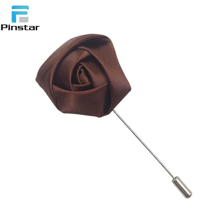 Wholesale Fashion Multicolor Available Custom Fabric Rose Flower Brooch Men′s Long Needle Lapel Pins