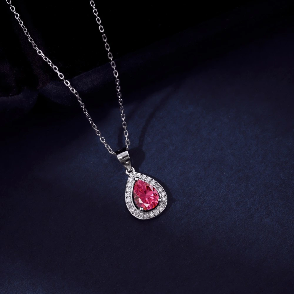 S925 Sterling Silver Pear-Shaped Color Zirconium Female Light Luxury Zircon Necklace