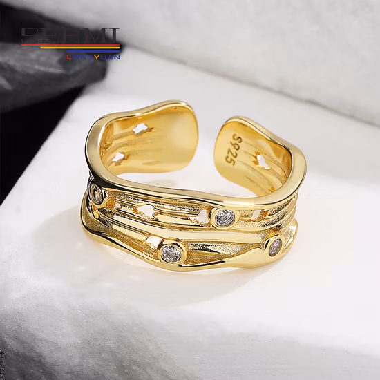 Bague Vague Réglable Or Géométrique Antique Zircon Cubique pour Femme